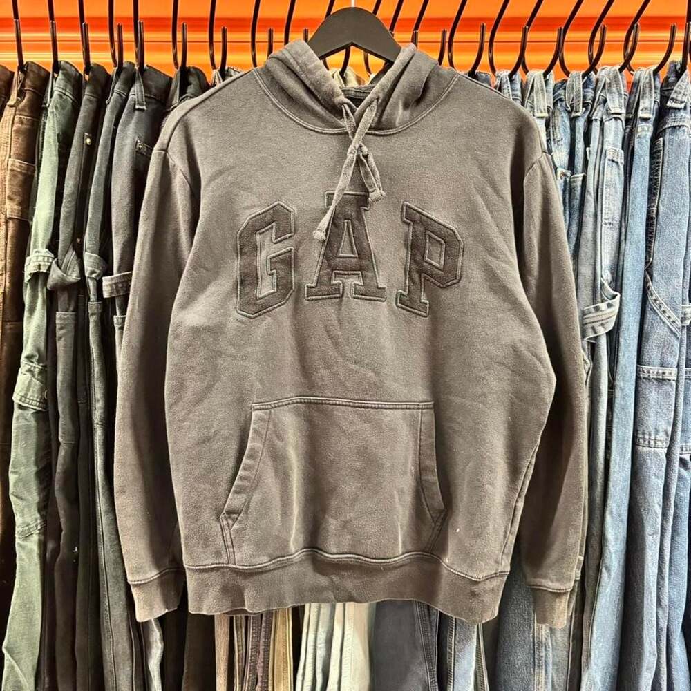 Vintage Gap Hoodie Black Pullover Y2K 90s Grunge Skater Distressed - Medium